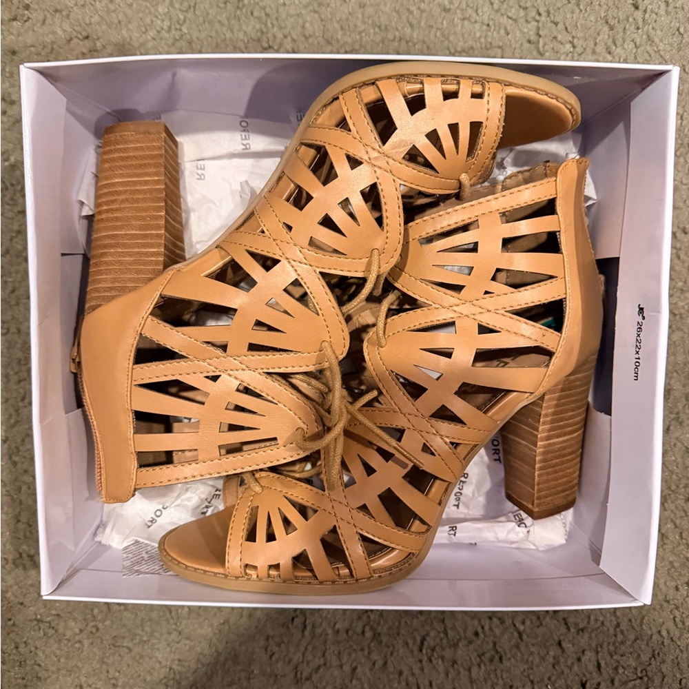Report Tan Cutout Heeled Sandals